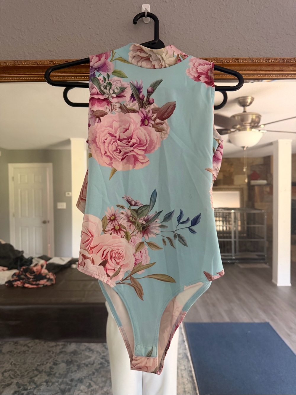 a'gaci Light Blue Floral Sleeveless Bodysuit